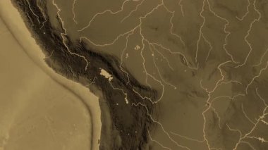 Bolivya haritası - sür. Bölgeler. Sepya.