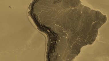 Bolivya haritası - süzül. Bölgeler. Sepya.