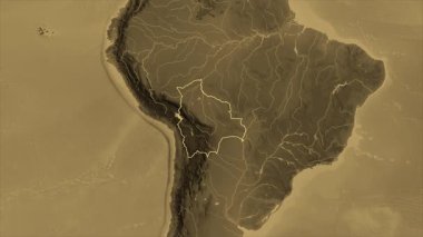Bolivya haritası - yakınlaştır. Bölgeler. Sepya.