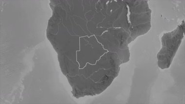 Botswana haritası - yakınlaştır. Bölgeler. Gri Tonlama.