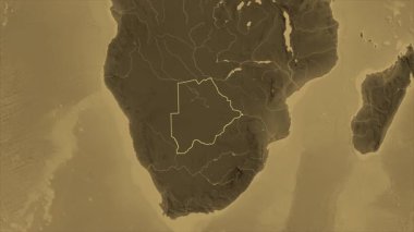 Botswana haritası - yakınlaştır. Bölgeler. Sepya.
