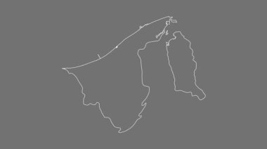 Brunei haritası - çizgi film. Bölgeler. Gri Tonlama.