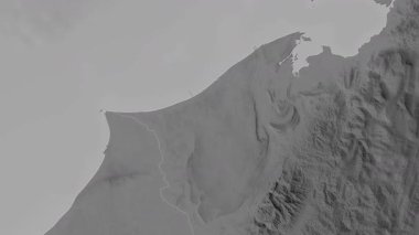 Brunei haritası - sür. Bölgeler. Gri Tonlama.