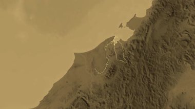 Brunei haritası - süzül. Bölgeler. Sepya.