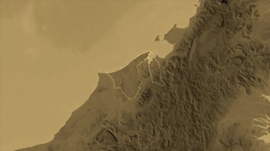 Brunei haritası - yakınlaştır. Bölgeler. Sepya.