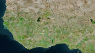 Burkina Faso haritası. Bölgeler. Uydu.