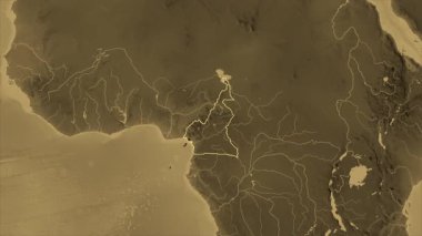 Kamerun haritası - yakınlaştır. Bölgeler. Sepya.