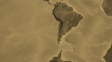 Şili haritası - süzül. Bölgeler. Sepya.