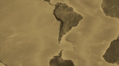 Şili haritası - yakınlaştır. Bölgeler. Sepya.