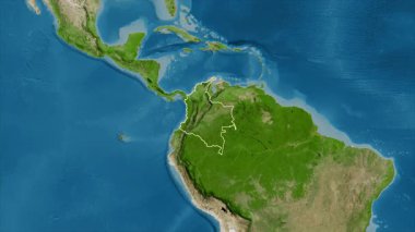 Kolombiya haritası - zoom. Bölgeler. Uydu.