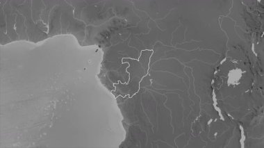 Kongo Cumhuriyeti haritası - yakınlaştır. Bölgeler. Gri Tonlama.