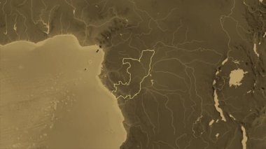 Kongo Cumhuriyeti haritası - yakınlaştır. Bölgeler. Sepya.