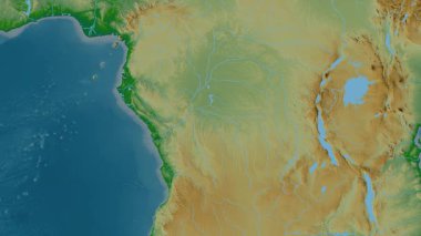Demokratik Kongo Cumhuriyeti haritası - sür. Bölgeler. Fiziksel.