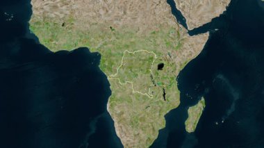 Demokratik Kongo Cumhuriyeti haritası - zoom. Bölgeler. Uydu.