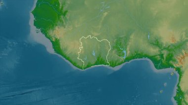 Cote d 'Ivoire haritası - ayır. Bölgeler. Fiziksel.