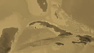 Küba haritası - süzül. Bölgeler. Sepya.