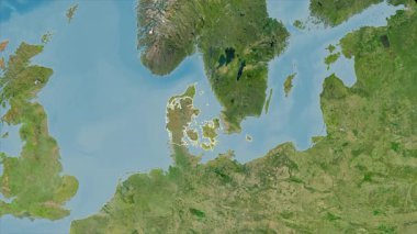 Danimarka haritası - yakınlaştır. Bölgeler. Uydu.