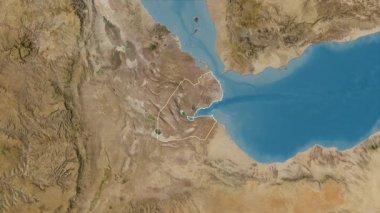 Cibuti haritası - yakınlaştır. Bölgeler. Uydu.