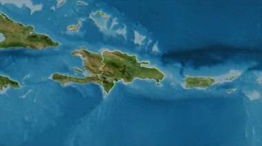 Dominik Cumhuriyeti haritası. Bölgeler. Uydu.