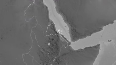 Eritre haritası - özüt. Bölgeler. Gri tonlu. Etiketler