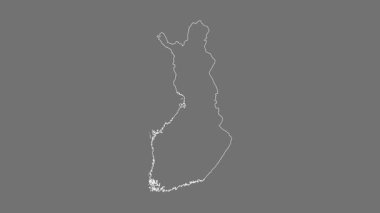 Finlandiya haritası - çizgi film. Bölgeler. Gri Tonlama.