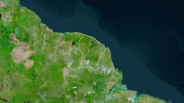 Fransız Guyanası haritası. Bölgeler. Uydu.