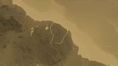 Fransız Guyanası haritası. Bölgeler. Sepya.