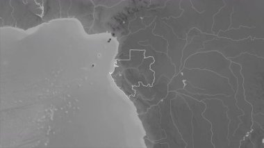 Gabon haritası - yakınlaştır. Bölgeler. Gri Tonlama.