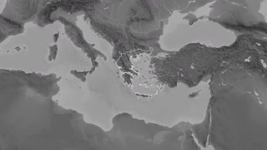 Yunanistan haritası - süzül. Bölgeler. Gri Tonlama.