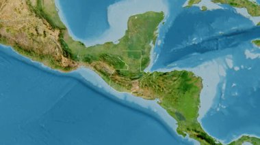 Guatemala haritası. Bölgeler. Uydu. Etiketler