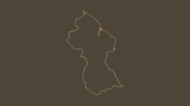 Guyana haritası - çizgi film. Bölgeler. Sepya.