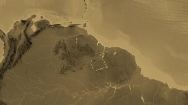 Guyana haritası - süzül. Bölgeler. Sepya.