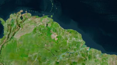 Guyana haritası - yakınlaştır. Bölgeler. Uydu.