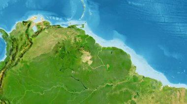 Guyana haritası - yakınlaştır. Bölgeler. Uydu.
