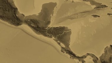 Honduras haritası - süzül. Bölgeler. Sepya.