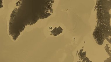 İzlanda haritası - yakınlaştır. Bölgeler. Sepya.