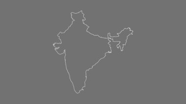 Hindistan haritası - çizgi film. Bölgeler. Gri Tonlama.