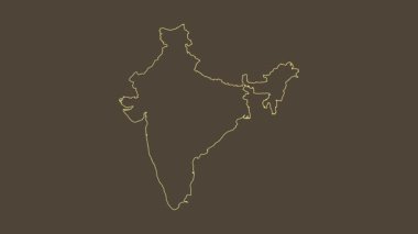 Hindistan haritası - çizgi film. Bölgeler. Sepya.