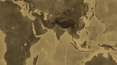 Hindistan haritası - süzül. Bölgeler. Sepya.