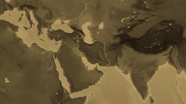 İran haritası - özüt. Bölgeler. Sepia. Etiketler