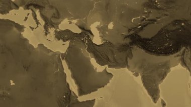 İran haritası - süzül. Bölgeler. Sepya.