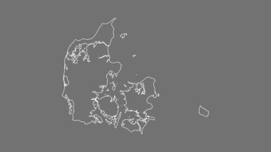 Danimarka haritası - çizgi film. Sınır. Gri Tonlama.