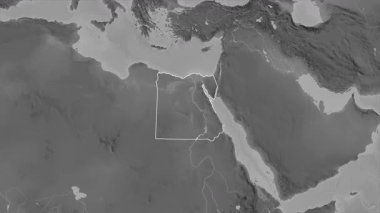 Mısır haritası - özüt. Sınır. Gri tonlu. Etiketler