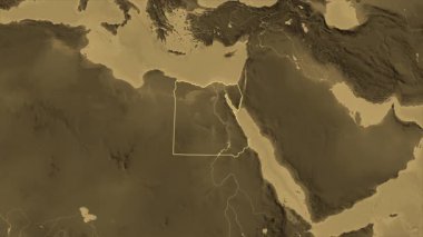 Mısır haritası - özüt. Sınır. Sepia. Etiketler
