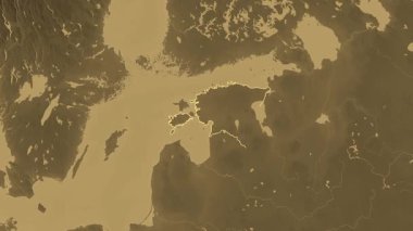 Estonya haritası - süzül. Sınır. Sepya.