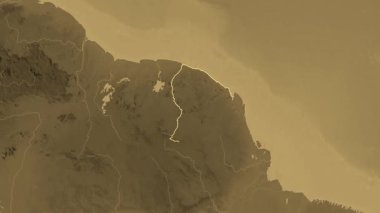 Fransız Guyanası haritası - süzül. Sınır. Sepya.