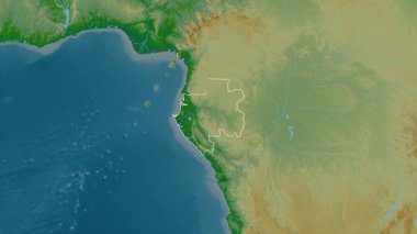 Gabon haritası. Çıkart. Sınır. Fiziksel.
