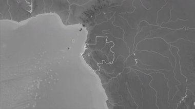 Gabon haritası - yakınlaştır. Sınır. Gri Tonlama.