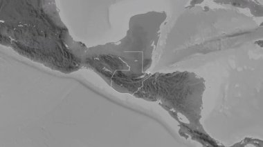 Guatemala haritası. Sınır. Gri tonlu. Etiketler
