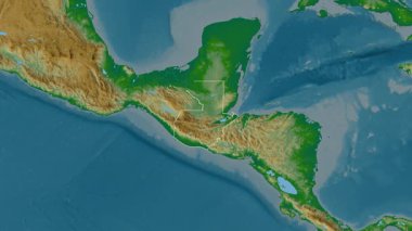 Guatemala haritası. Sınır. Fiziksel olarak. Etiketler